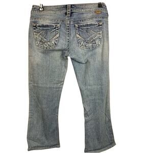 Silver Jeans TUESDAY Capris Womens Sz 28 Light Denim Cropped Embroidered Summer